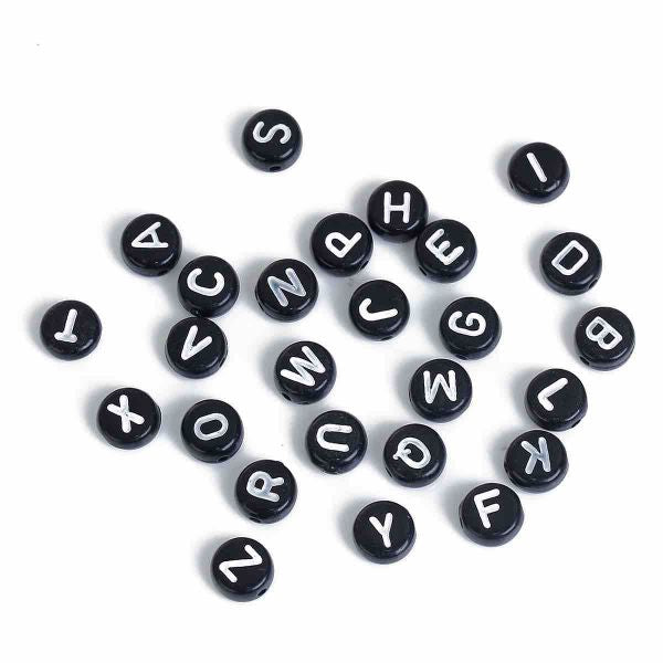 Acrylic Spacer Beads Alphabet, Black, 7mm Mix, 260pcs