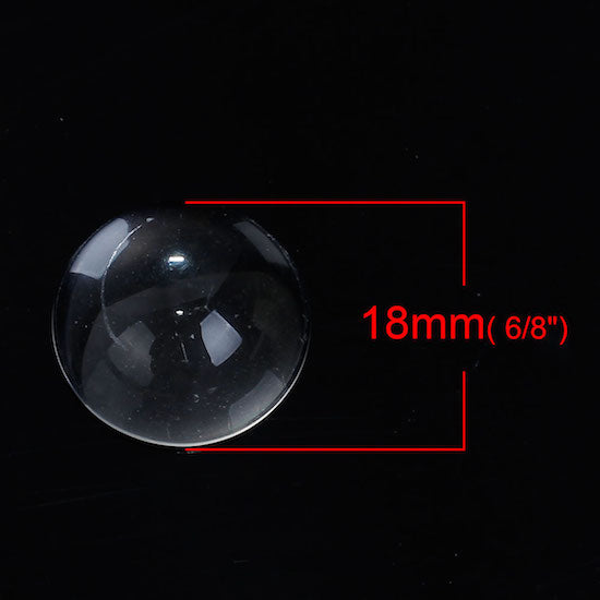 Cabochon, glass, clear, 18mm round high dome. 30pcs