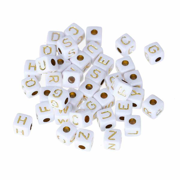Acrylic White Alphabet/Letter "A-Z" Cube Beads, 9 x 9mm, 100 pcs