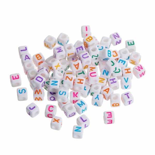 Acrylic Mixed Alphabet/Letter "A-Z" Cube Beads, 8 x 8mm, 100 pcs