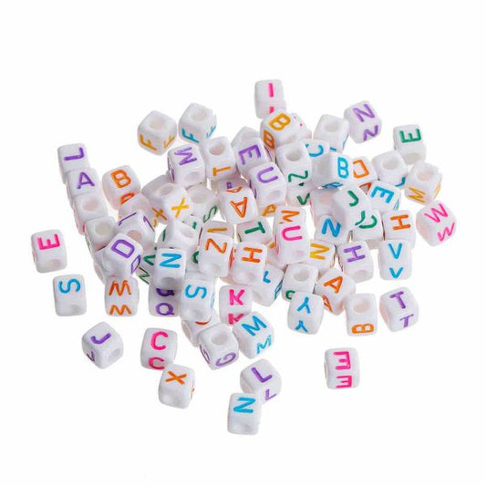Acrylic Mixed Alphabet/Letter "A-Z" Cube Beads, 8 x 8mm, 100 pcs