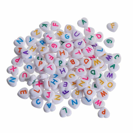 Acrylic Mixed Alphabet/Letter "A-Z" Heart Beads, 11 x 11mm, 100 pcs