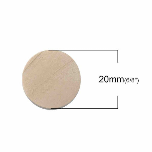 Wooden Beads, Flat Round 20mm. 50pcs Hinoki