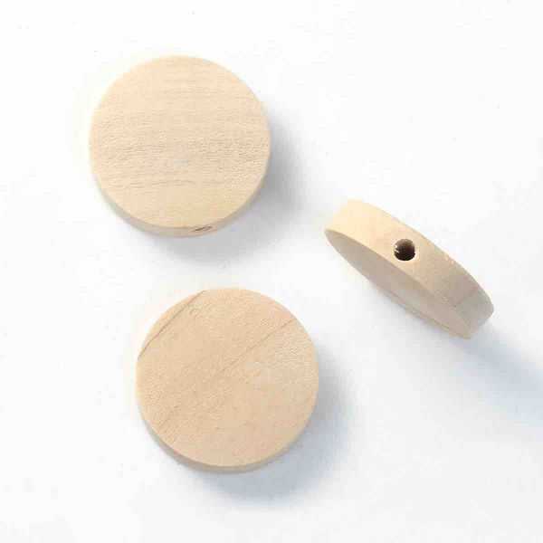 Wooden Beads, Flat Round 20mm. 50pcs Hinoki