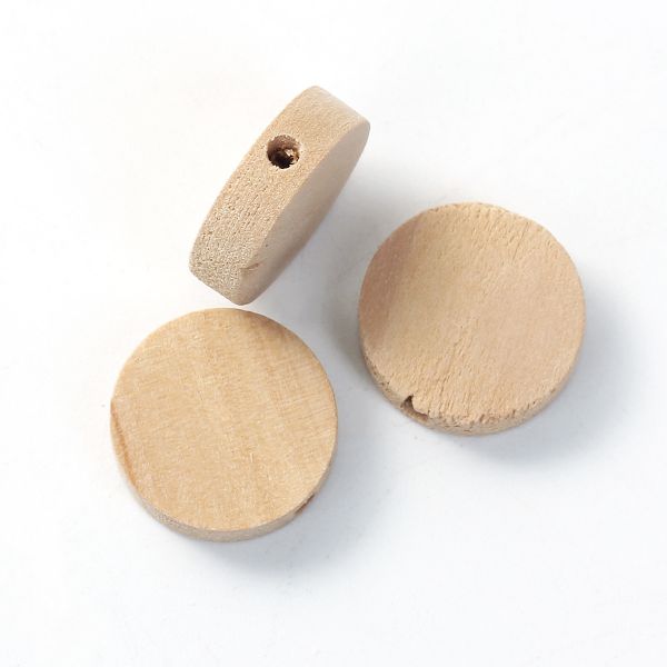 Wooden Beads, Flat Round 15mm. 50pcs Hinoki