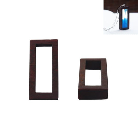 Open Back Sandalwood Pendant, Rectangle Design, 42x19mm, 1pc - For UV Resin