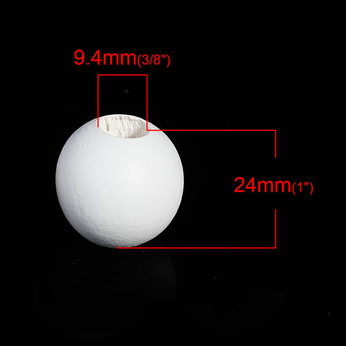 Wooden Beads Round, 24mm, White, 20pcs  Hinoki