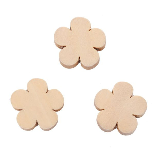 Wooden Beads Flower, 20mm, Raw 50pcs