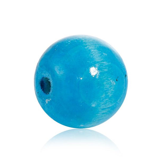 Wooden Beads Round, 20mm, Peacock Blue, 30pcs - Hinoki Wood