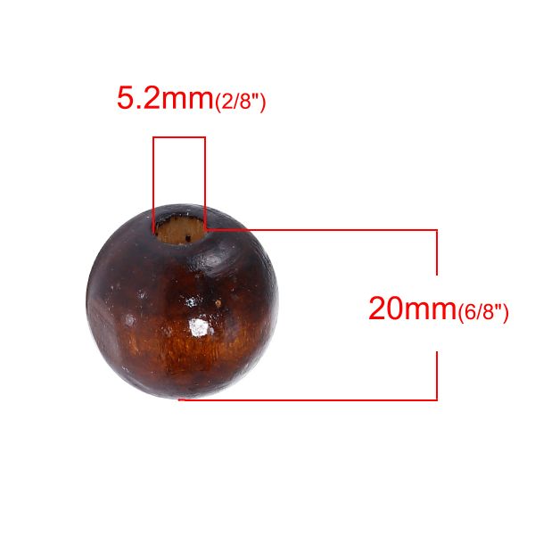 Wooden Beads Round, 20mm, Coffee Brown, 100pcs