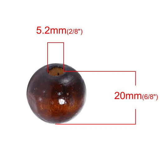 Wooden Beads Round, 20mm, Coffee Brown, 100pcs
