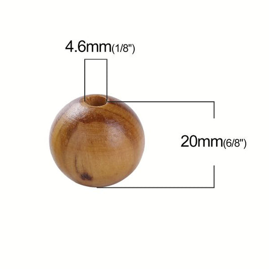 Wooden Beads Round, 20mm, Brown Stripe, 50pcs - Pine Wood