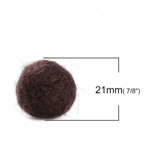 Wool Felted Beads, Brown, 20mm, 10pcs