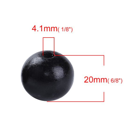 Wooden Beads Round, 20mm, Black, 30pcs - Hinoki Wood