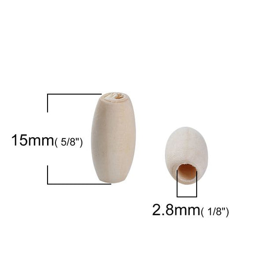Wooden Beads Oval, 15x7mm, 300 pieces, Raw