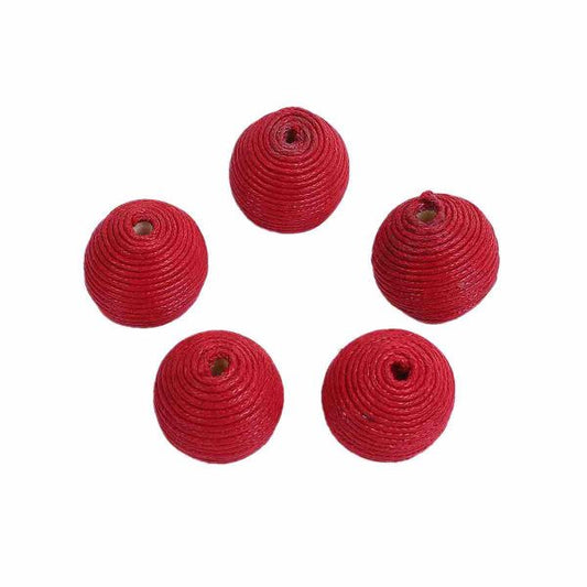 Wood & Polyester Bon Bon Beads, Round Red 20mm, 10 PCs
