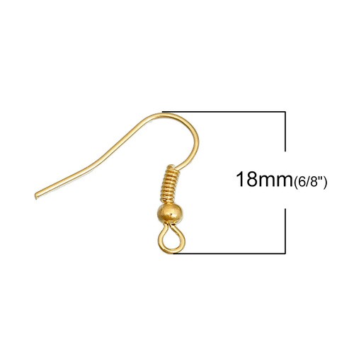 Gold Plate Ear Hooks, with ball and spring, 100 pairs
