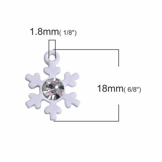 Metal Charms Christmas White Snowflake, Clear Rhinestone, 18mm x 14mm, 10PCs