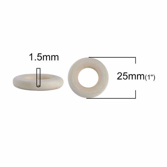 Wooden Rings Pendants Connectors - Circle Ring Natural, 25mm Dia, 50PCs