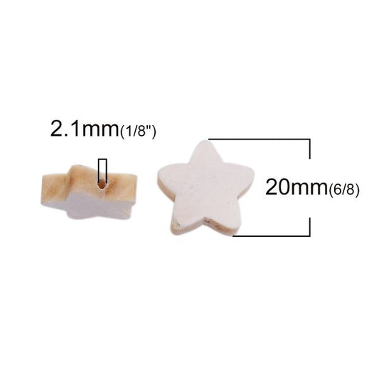Wooden Beads Star, 20mm x 19mm, Raw 100pcs