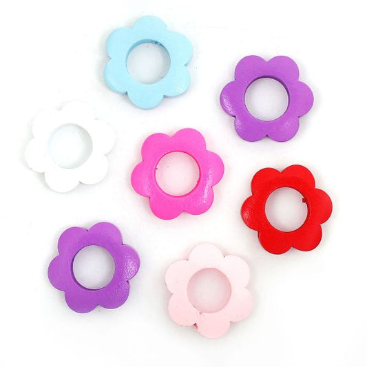 Wooden Beads Flower, 30mm x 27mm, Coloured 10pcs