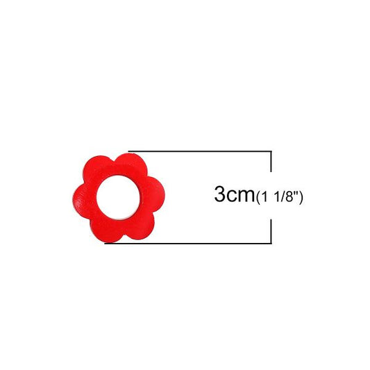 Wooden Beads Flower, 30mm x 27mm, Coloured 10pcs