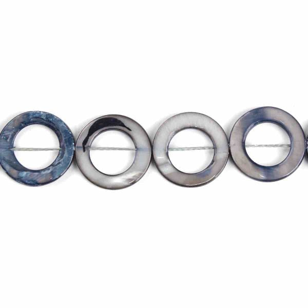 Shell Beads Dark Gray Circle Ring 25mm, 40cm strand