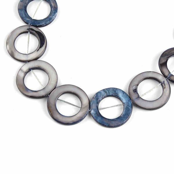Shell Beads Dark Gray Circle Ring 25mm, 40cm strand
