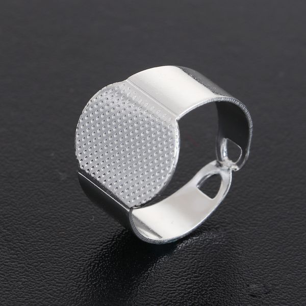 Antique Silver, Adjustable Ring, Textured 15mm Pad, 5pcs