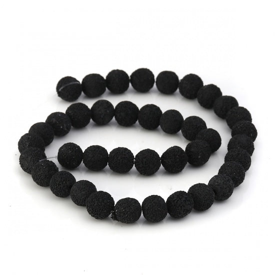 Polymer Clay Beads, Round Black, 10mm, 40 cm strand