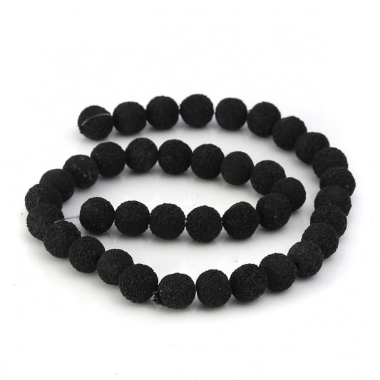 Polymer Clay Beads, Round Black, 10mm, 40 cm strand