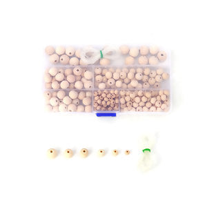 Wooden Beads, Round Mixed, 6mm - 14mm, Boxed Kit with Cord