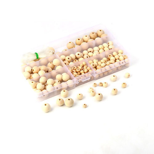 Wooden Beads, Round Mixed, 6mm - 14mm, Boxed Kit with Cord