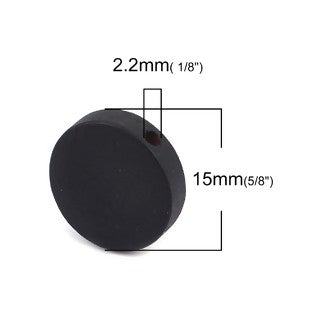 Wooden Beads, Round Flat, Black 15mm, 100pcs
