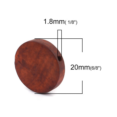 Wooden Beads Round, 20mm, Brown, Flat, 50pcs
