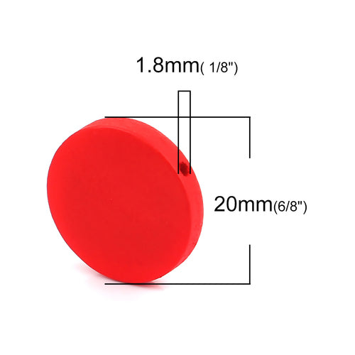 Wooden Beads Round, 20mm, Red, Flat, 50pcs