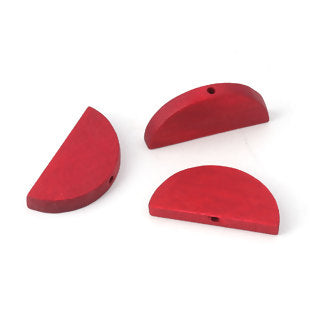 Wooden Beads, Round Half, Red, 30mm x 14mm, 30pcs