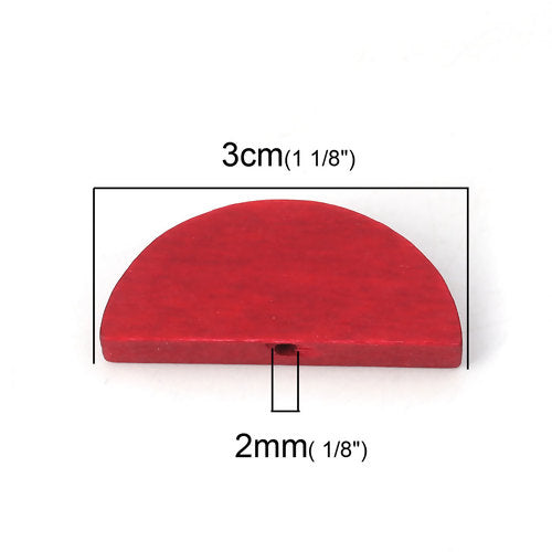 Wooden Beads, Round Half, Red, 30mm x 14mm, 30pcs
