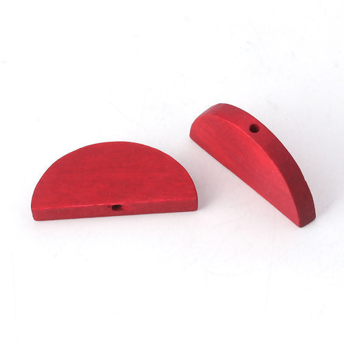 Wooden Beads, Round Half, Red, 30mm x 14mm, 30pcs