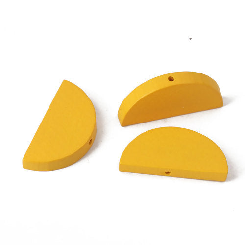 Wooden Beads, Round Half, Yellow, 30mm x 14mm, 30pcs