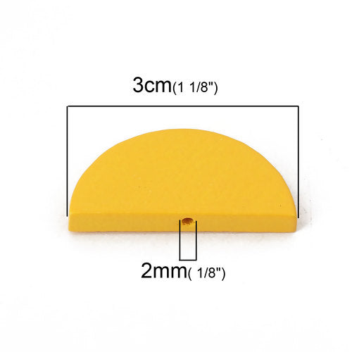 Wooden Beads, Round Half, Yellow, 30mm x 14mm, 30pcs