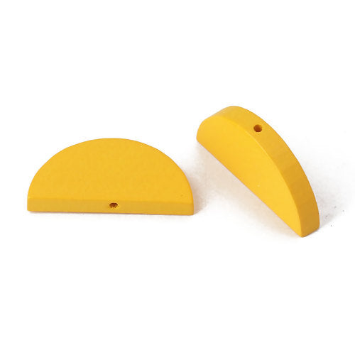Wooden Beads, Round Half, Yellow, 30mm x 14mm, 30pcs