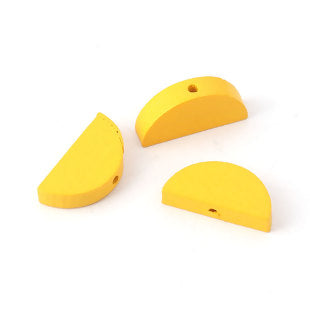 Wooden Beads, Round Half, Yellow, 20mm x 10mm, 30pcs