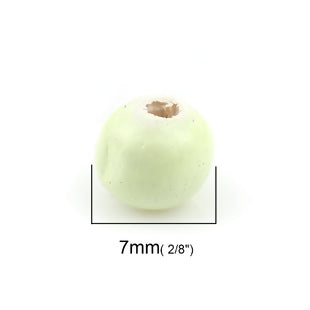 Wooden Beads Round, 7mm, Light Green, 100pcs