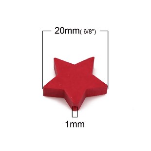 Wooden Beads, Star, Red, 20mm x 17mm, 30pcs