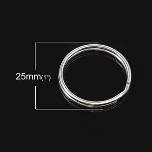 Silver Plate, Split Rings, 25mm, 100pcs