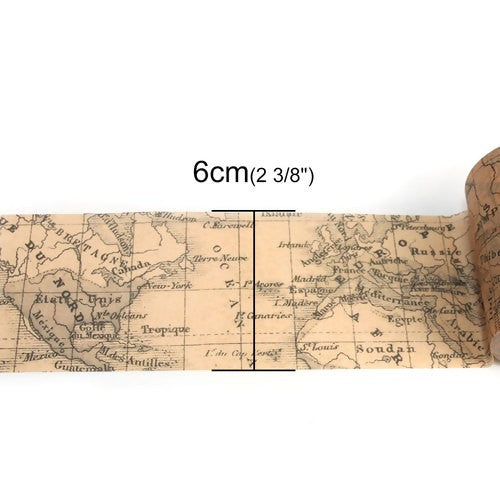 Washi Paper Tape, Coffee World Map, 6cm, 8 metre roll