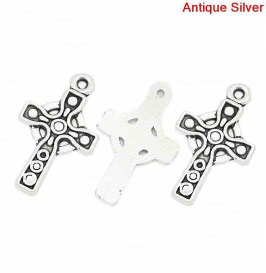 Antique Silver Cross Charms Pendants 16x26mm, 40pcs