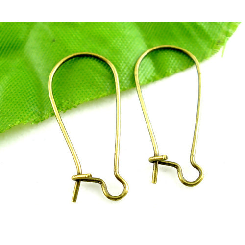 Antique Bronze Kidney Ear Wires,  24x11mm, 125 pairs