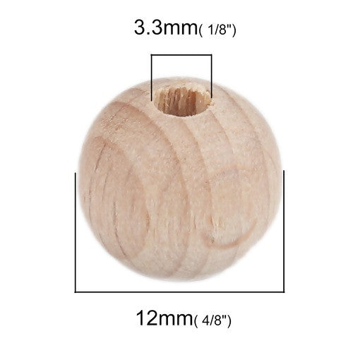 Wooden Beads Round, 12mm, 20pcs, BEECH WOOD